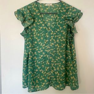 Pleione Green & Yellow Floral Blouse